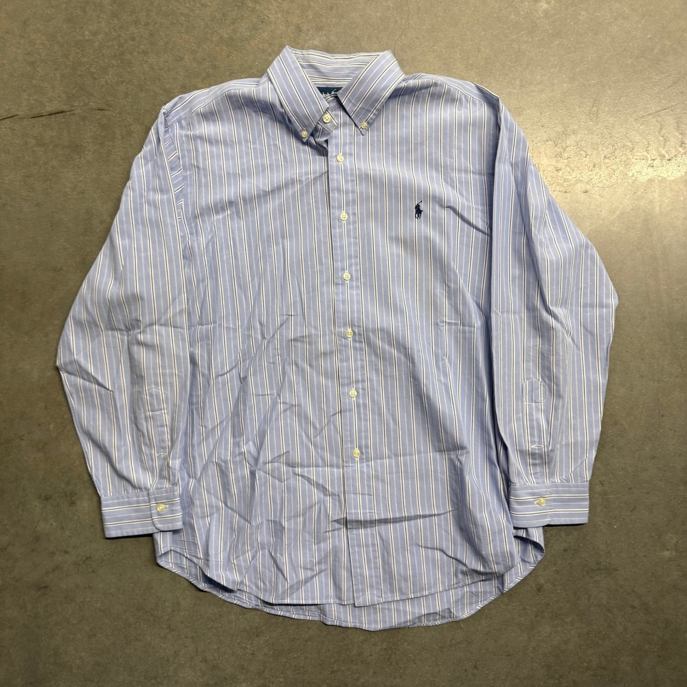Ralph Lauren Classic Fit Striped Button Down Shirt Mens XL Blue White LongSleeve